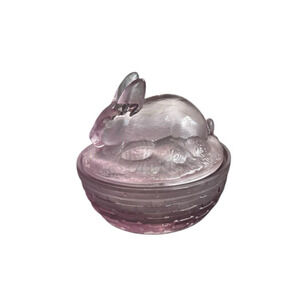 Longaberger 2004 Collectors Club Mini Purple Glass Easter Dish Bunny Nested Lid
